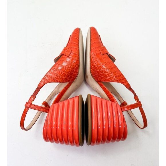 FENDI Orange Rust Runway Croc Effect FF Logo Buckle Slingback Pumps Size… - Picture 10 of 16